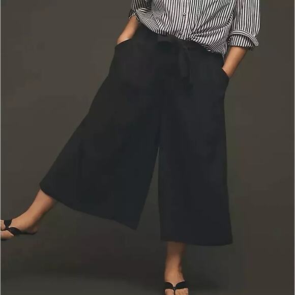Anthropologie Maeve Black Ultra Wide Leg Cropped Culottes Pants SZ 0 - Picture 1 of 12